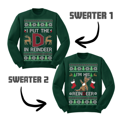 Couples Ugly Christmas Sweater I Put The D In Reindeer