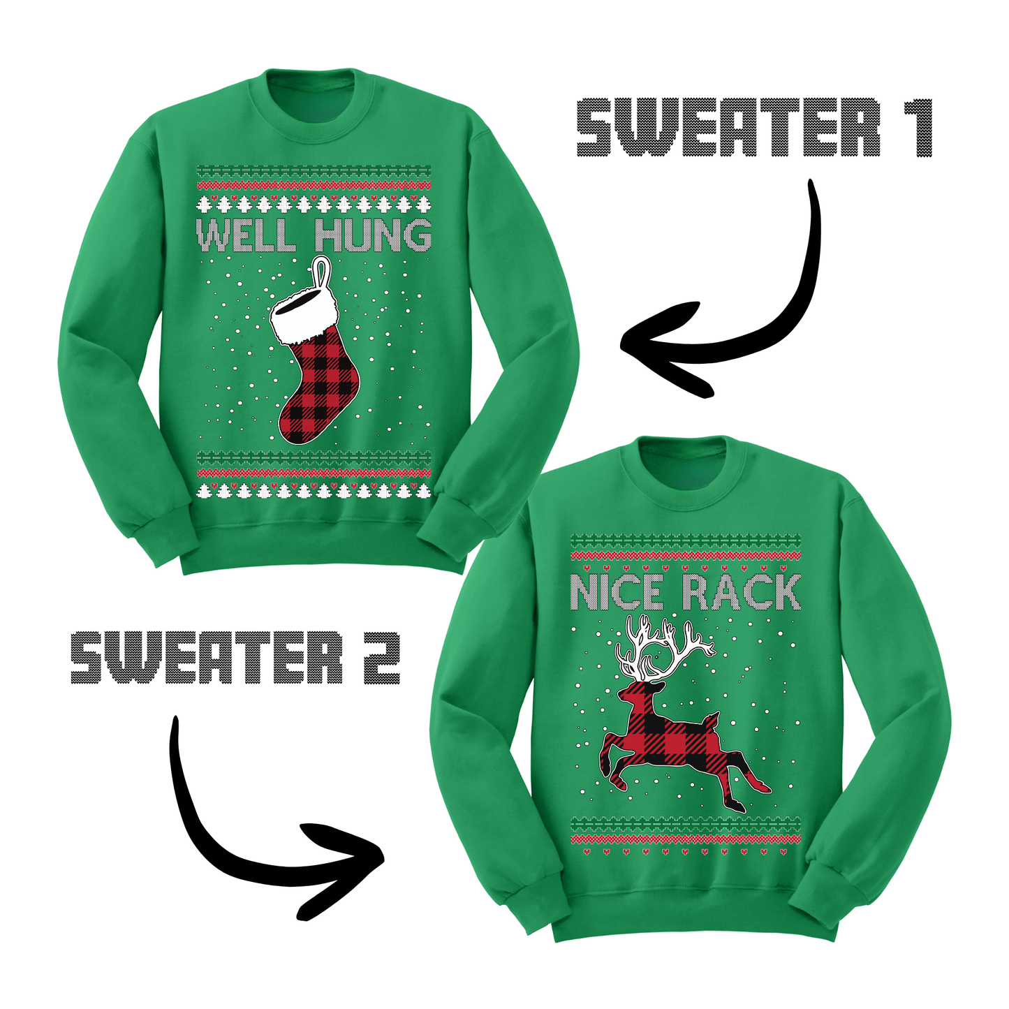 Couples Ugly Christmas Sweater Well Hung Nice Rack