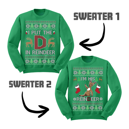 Couples Ugly Christmas Sweater I Put The D In Reindeer