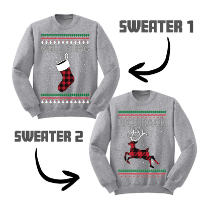 Couples Ugly Christmas Sweater Well Hung Nice Rack