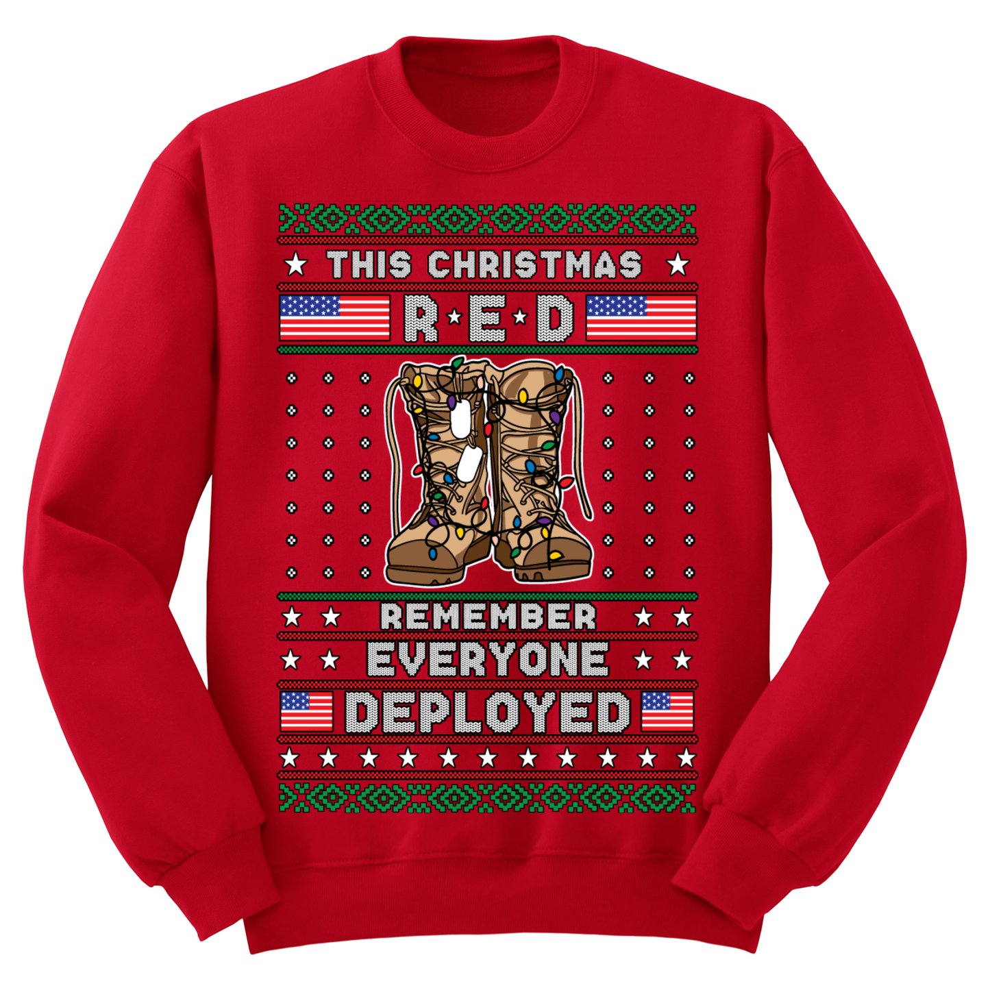 Ugly Christmas Sweater Army Air Force Navy Marine Remember Everyone Deployed