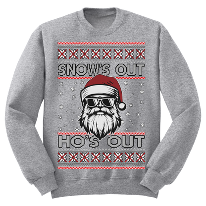 Ugly Christmas Sweater Santa Snow's Out Ho's Out