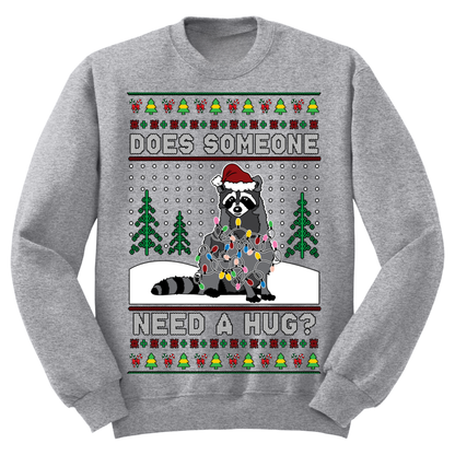 Ugly Christmas Sweater Someone Need A Hug Racoon