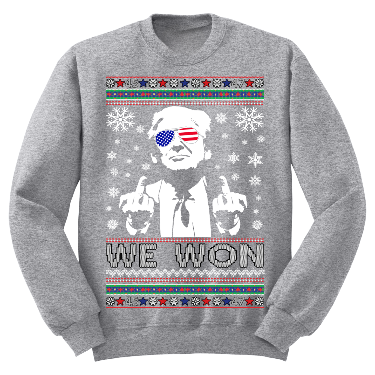 Ugly Christmas Sweater MAGA Christmas Trump Fingers We Won