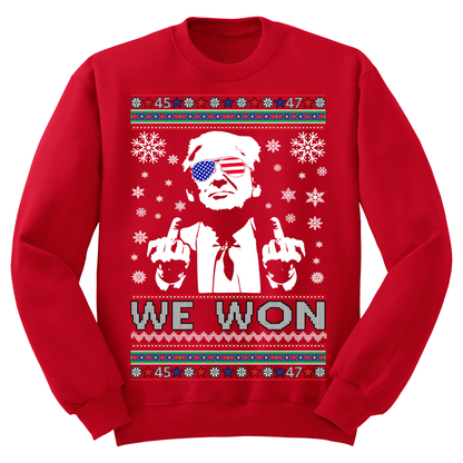 Ugly Christmas Sweater MAGA Christmas Trump Fingers We Won