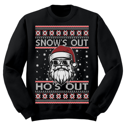 Ugly Christmas Sweater Santa Snow's Out Ho's Out