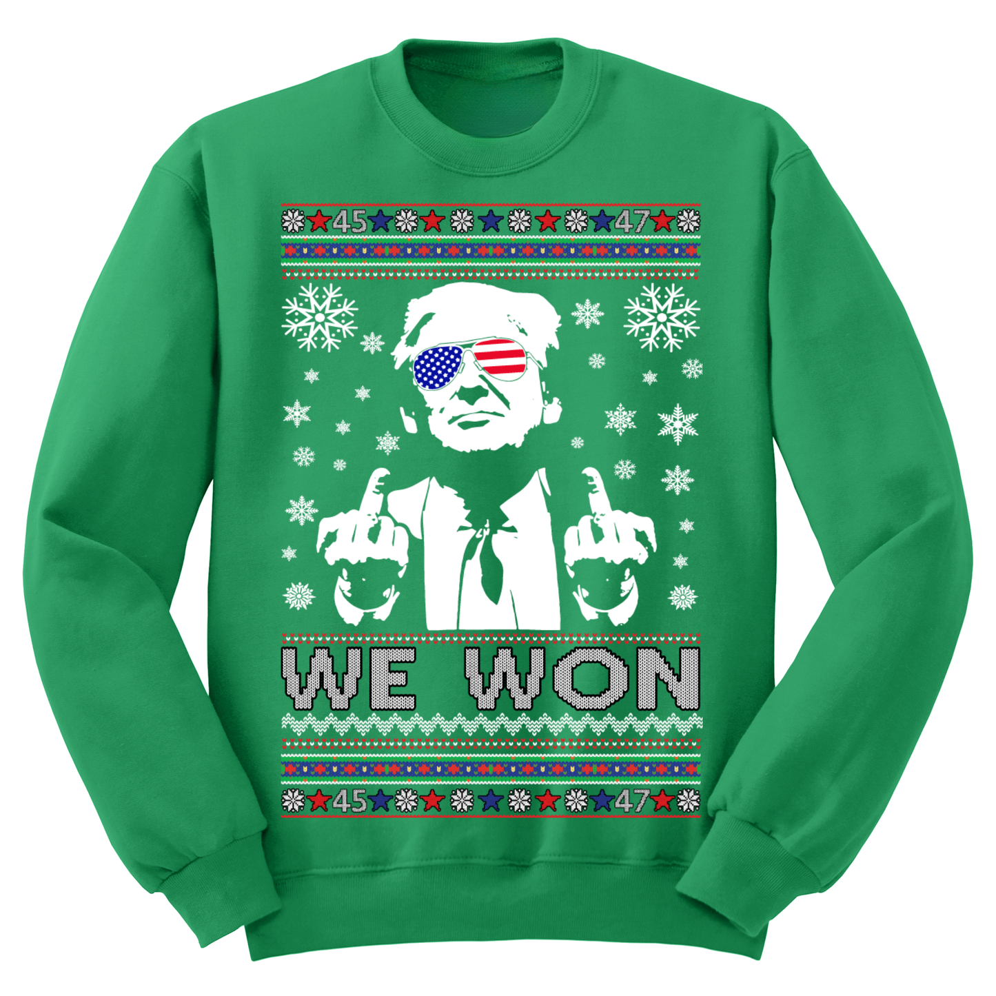 Ugly Christmas Sweater MAGA Christmas Trump Fingers We Won