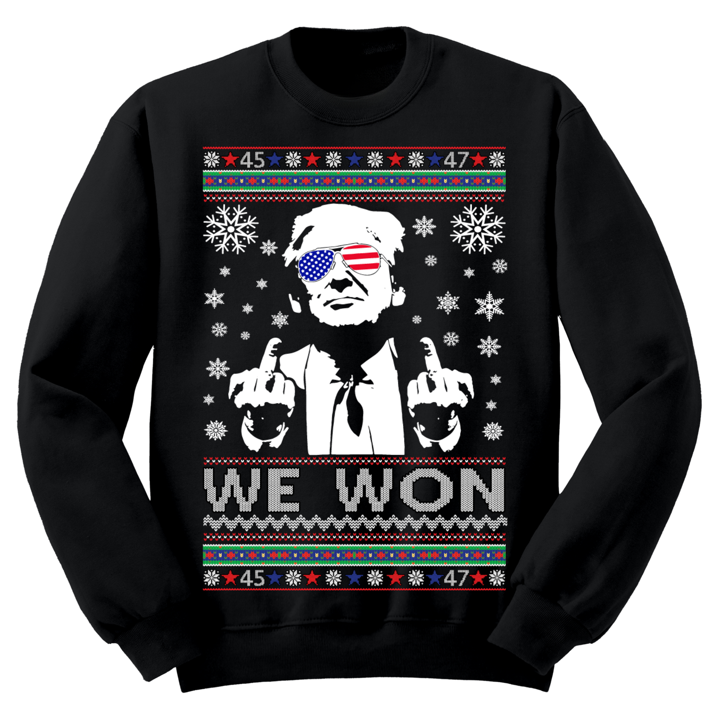 Ugly Christmas Sweater MAGA Christmas Trump Fingers We Won