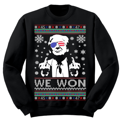 Ugly Christmas Sweater MAGA Christmas Trump Fingers We Won