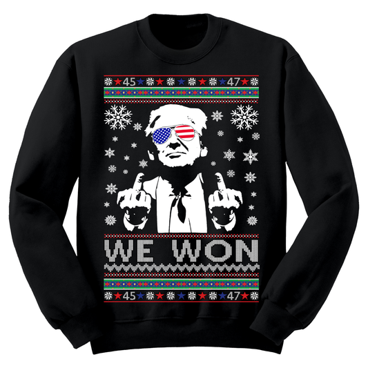 Ugly Christmas Sweater MAGA Christmas Trump Fingers We Won