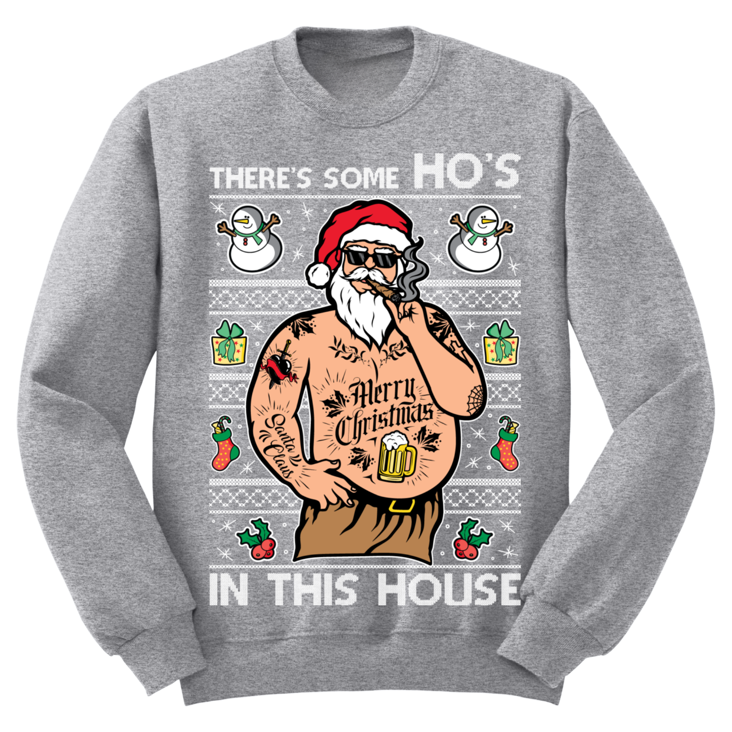 Ugly Christmas Sweater There's Some Ho's In This House Tatted Santa