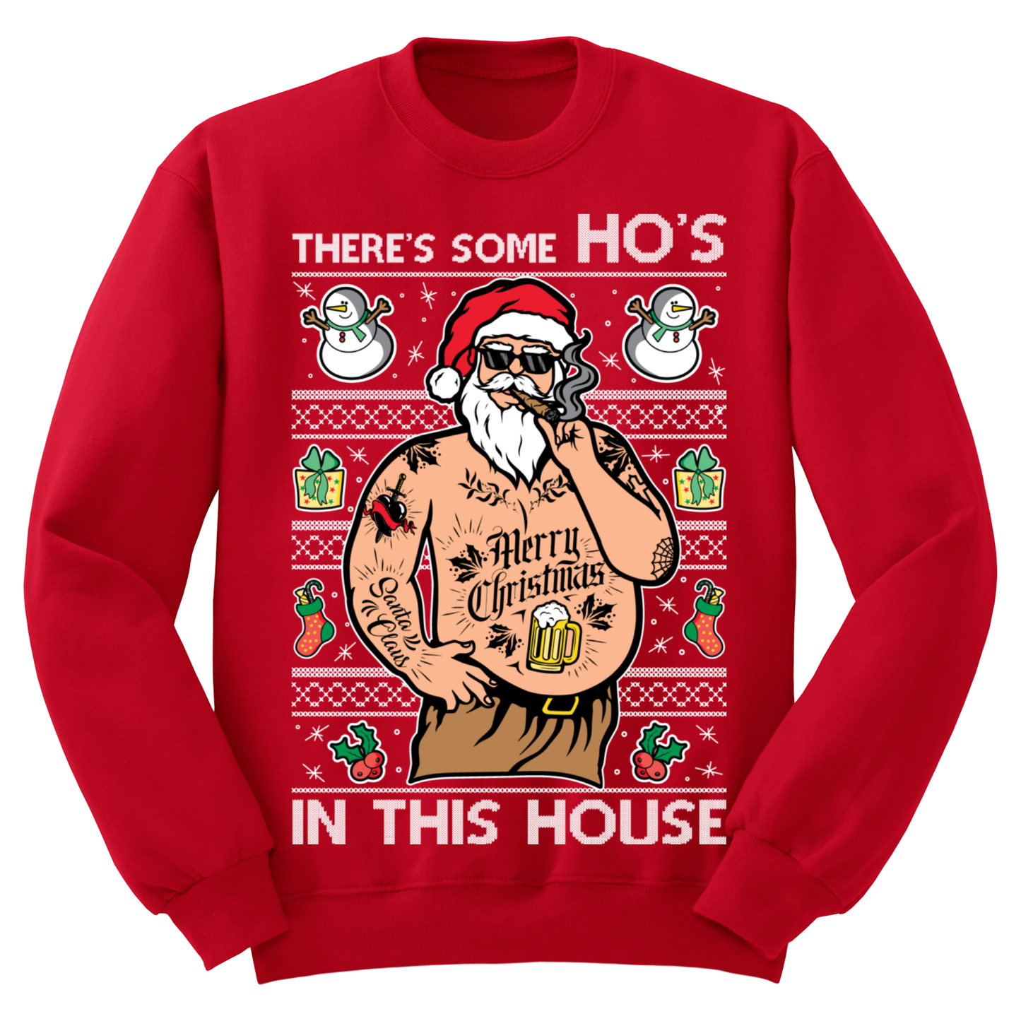 Ugly Christmas Sweater There's Some Ho's In This House Tatted Santa