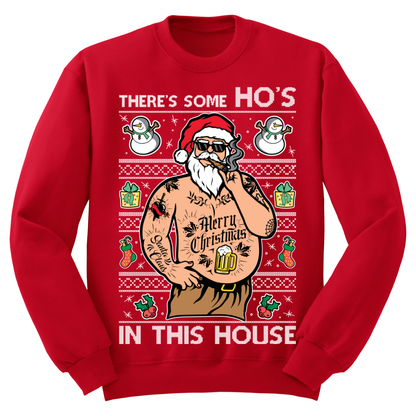 Ugly Christmas Sweater There's Some Ho's In This House Tatted Santa