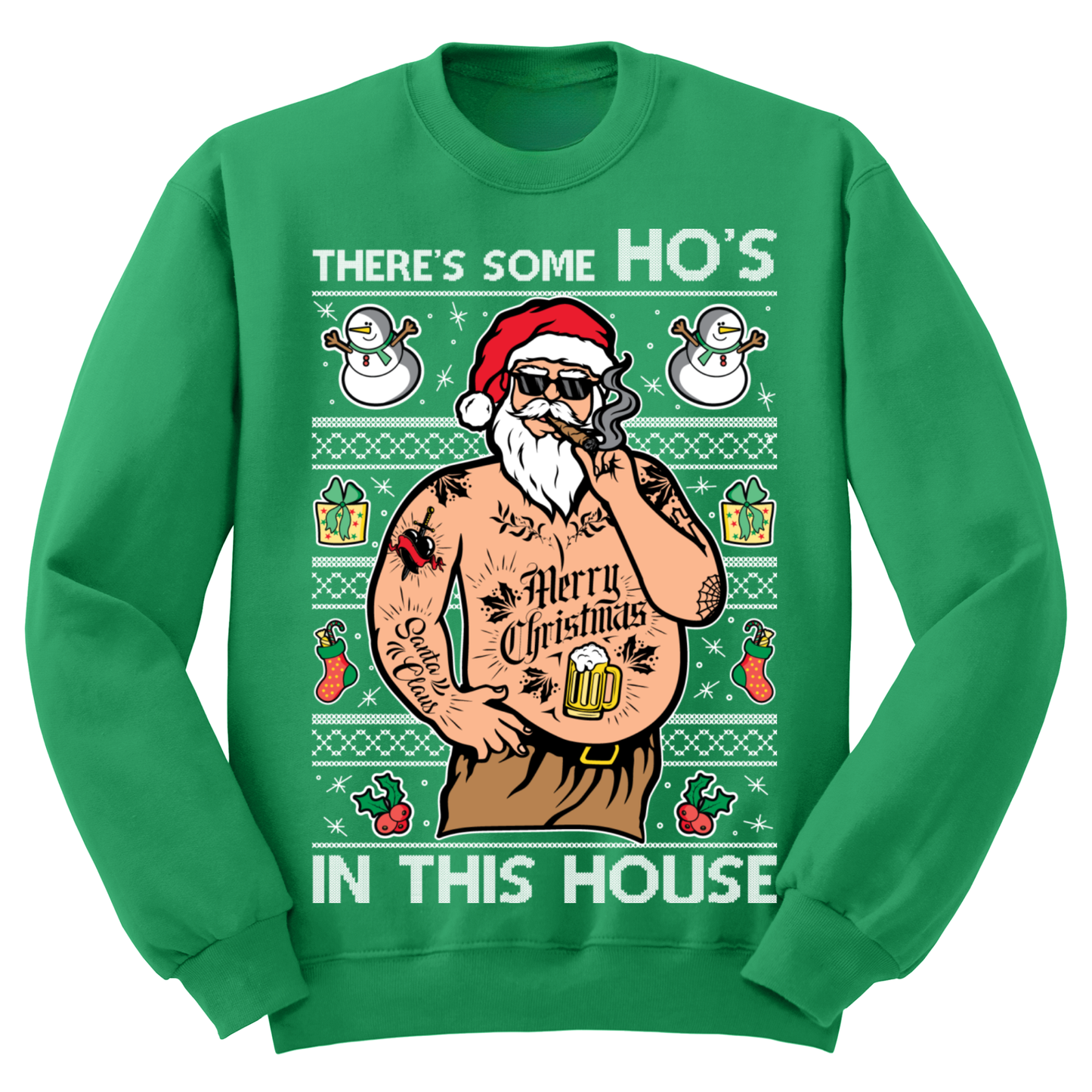 Ugly Christmas Sweater There's Some Ho's In This House Tatted Santa