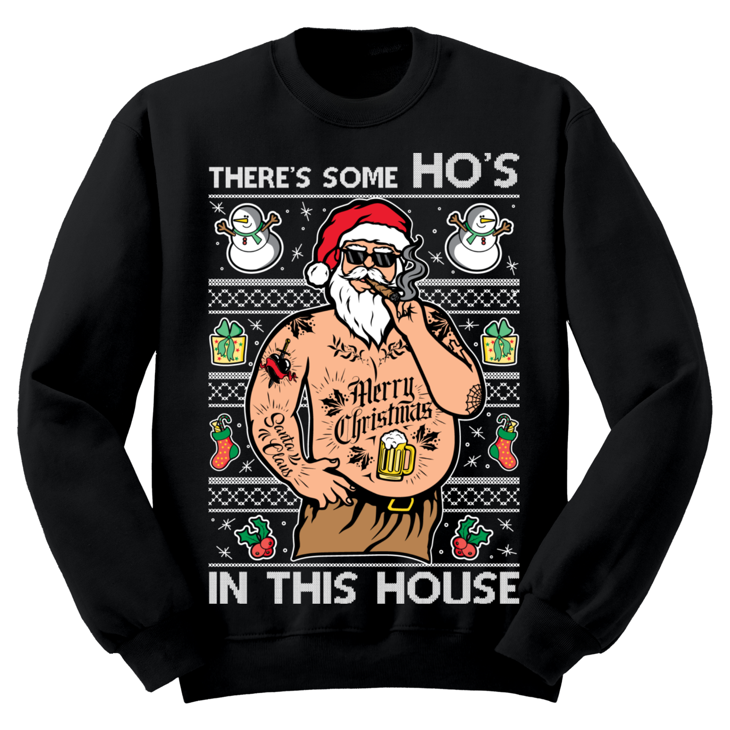 Ugly Christmas Sweater There's Some Ho's In This House Tatted Santa