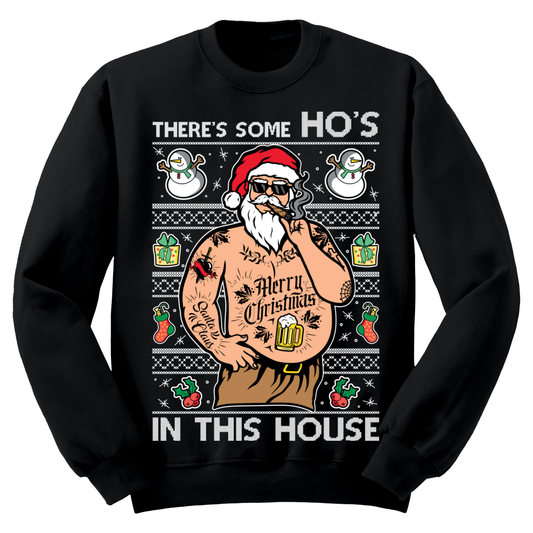 Ugly Christmas Sweater There's Some Ho's In This House Tatted Santa