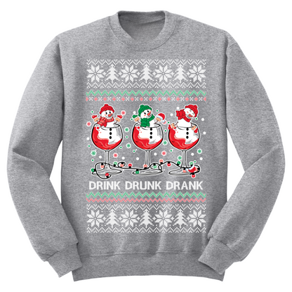 Ugly Christmas Sweater Drink Drank Drunk Snowman